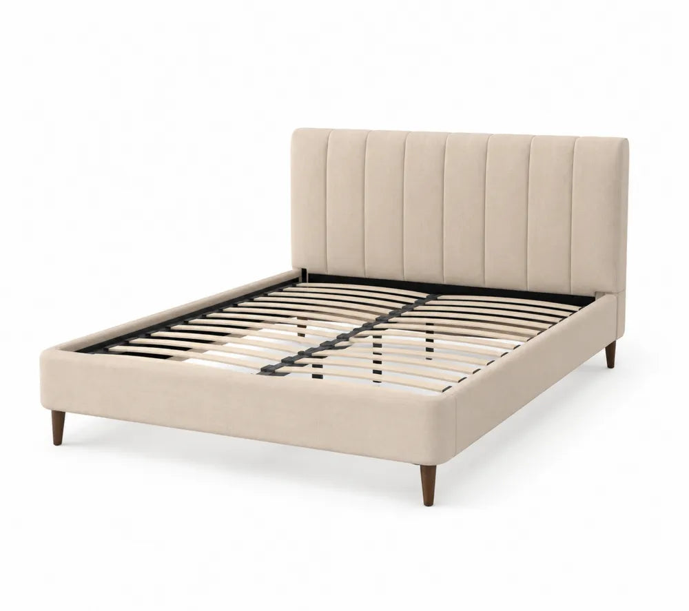 Letto Matrimoniale Velluto Beige con Testiera Imbottita