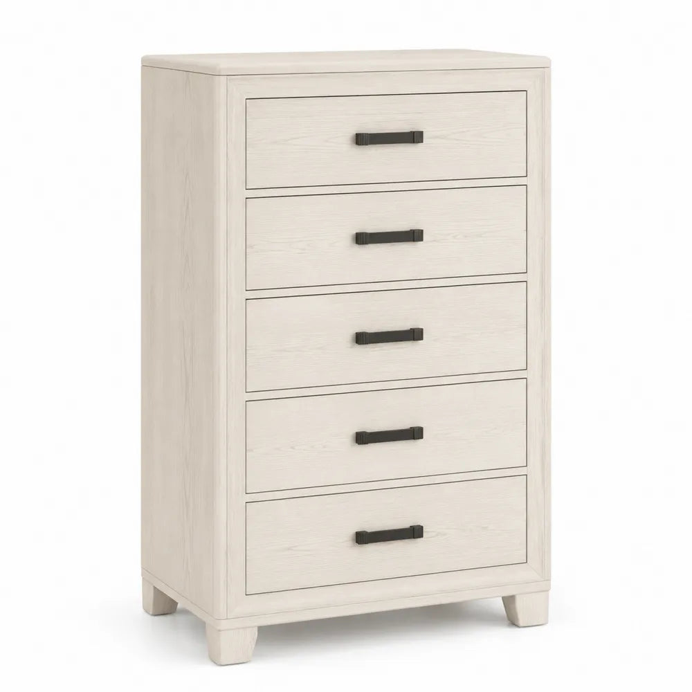 Cassettiera in legno massello bianco con 5 cassetti