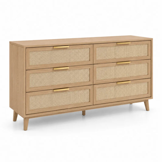 Cassettiera in legno e rattan con 6 cassetti
