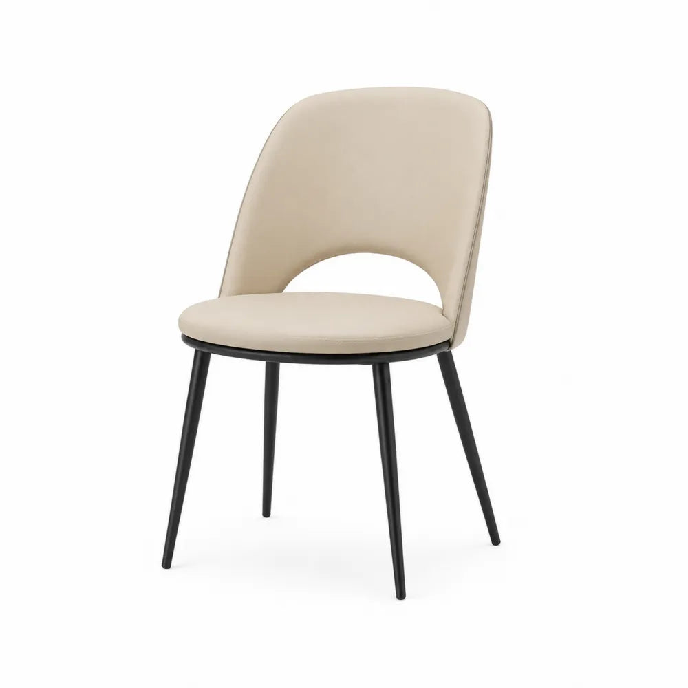Sedia da pranzo in pelle sintetica beige con gambe in metallo nero