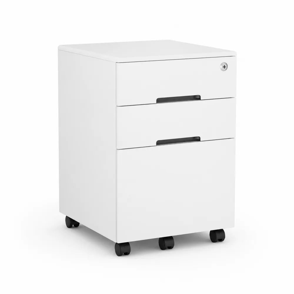 Cassettiera in Metallo con Ruote e 3 Cassetti, Bianco