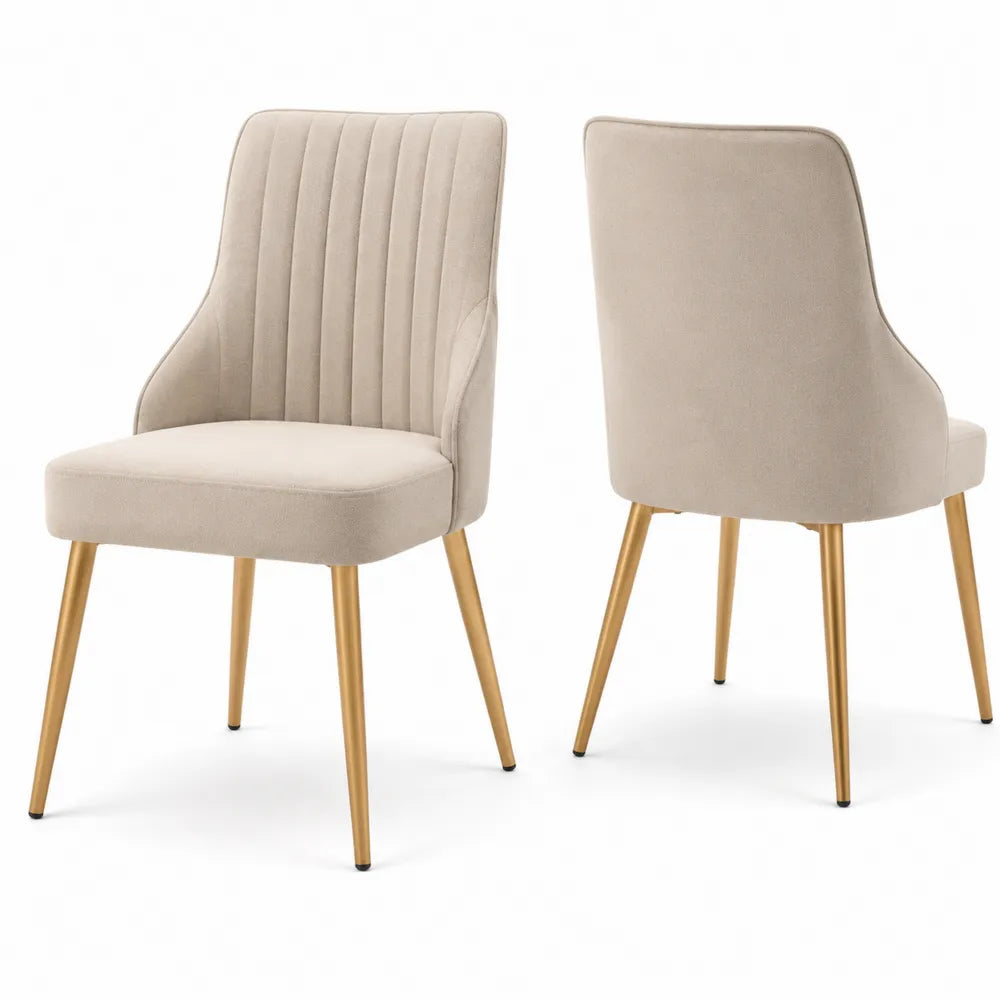 Sedie da pranzo in velluto beige con gambe in metallo