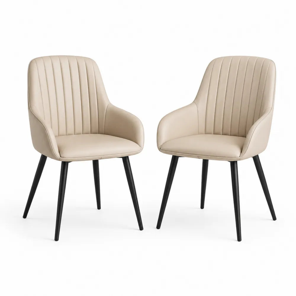 Set di 2 sedie con braccioli in pelle sintetica beige e gambe in metallo
