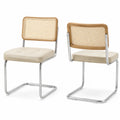 Set di 2 sedie in similpelle crema e rattan con struttura in metallo cromato
