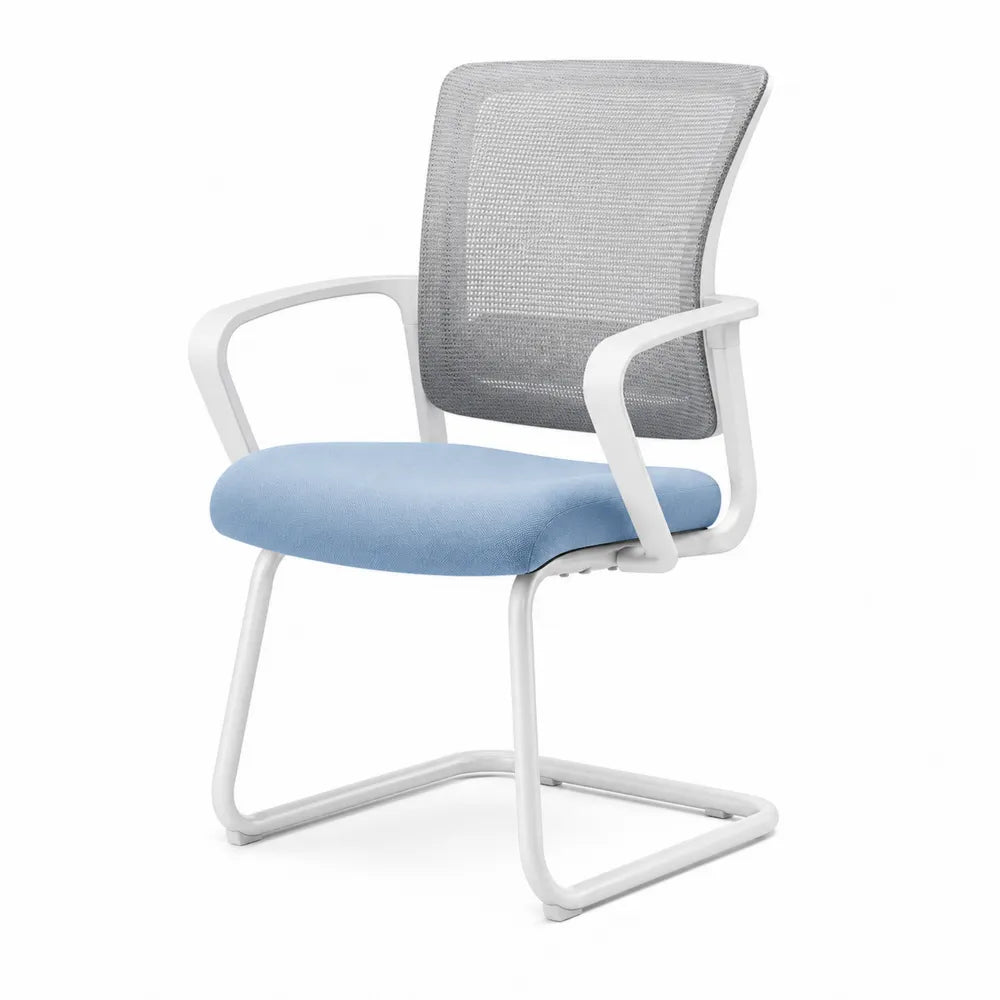 Sedia Ergonomica in Metallo con Seduta Blu e Schienale in Rete Grigia